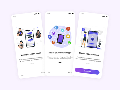 Onboarding Screens - KeepChat | All-in-one Messaging App messenger mobile app onboarding onboarding screens product design ui design ux design