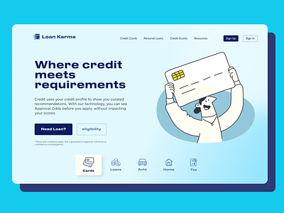 Credit App Landing Page app landingpage blue color credit app finance fintech illustration karma landingpage loan uidesign