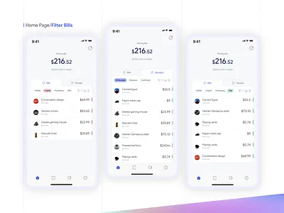 Receipts and Bills Management App admin app app design bill design drop down grid management minimal mobile mobile app design product design scroll simple design ui ui design uiux ux ux design wallet