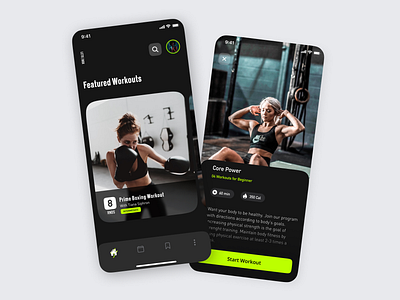 Let's | Box - Fitness app concept app app design boxing cards dark mode detail view exercise fitness ios minimal mobile tab bar ui ux workout
