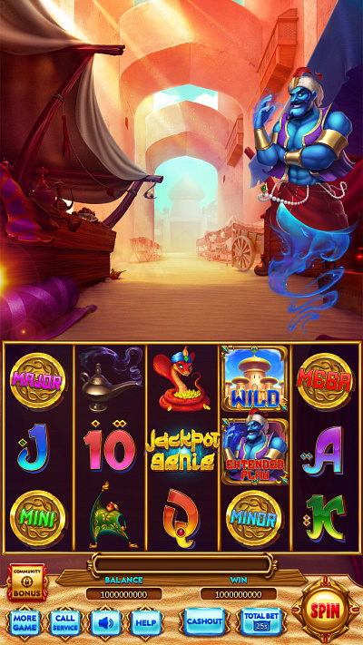 The Main UI design for the Aladdin themed slot game aladdin slot aladdin symbols aladdin themed casino art casino design gambling design game art game design game desin illustration main ui reels reels design slot design slot game reels slot machine slot reels ui ui design ui designer