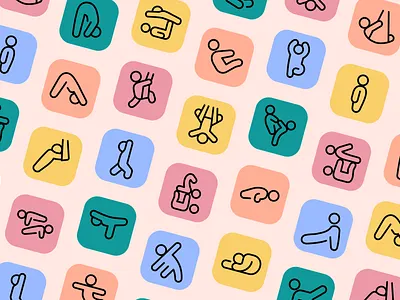 Yoga Icons in Different Poses branding design flat icon set icons illustration illustrator logo minimal streamlinehq ui vector yoga