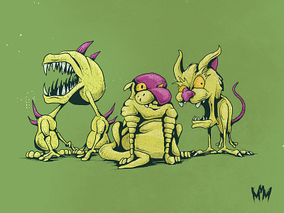 Quint, Ceice, and Ernie bestiary cartoon character creature drawing illustration monster