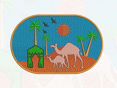 Desert Beach Scenery Embroidery Design beach embroidery design camel embroidery design designs for shirt embroidery art embroidery designs embroidery digitizing embroidery logo logo designs quality digitizing shirt logo