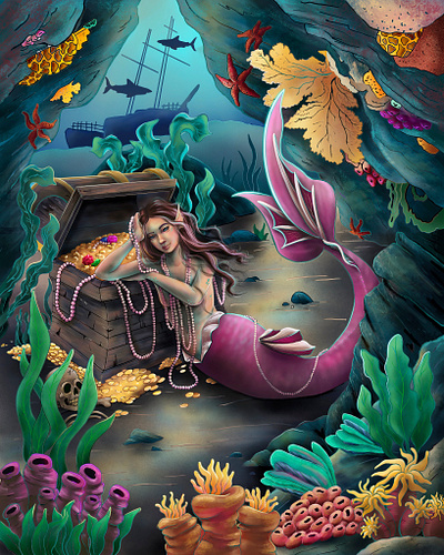 The Mermaid’s Treasure animation book art character creator character design character development cover art design digital art digital illustration fan art fantasy illustration illustration mermaid art storytelling