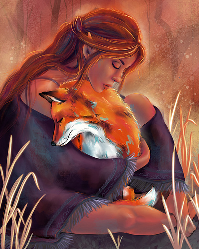 Woodland Vixen book art book illustration character creator character design character development cover art design digital art digital illustration elf fantasy art fox illustration logo story telling vixen