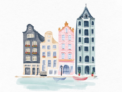 Amsterdam Canals amsterdam buildings colorful doodles europe handdrawn illustration procreate procreate app procreate art texture