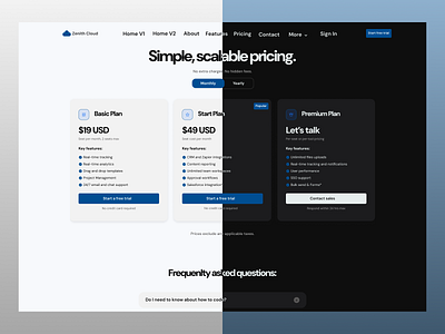 Zenith Cloud - Pricing Page Design component design landing page minimalism payments price pricing cards pricing page pricing plan pricing table pricing ui design saas plans subscription template typography ui ui design ui library ux webflow