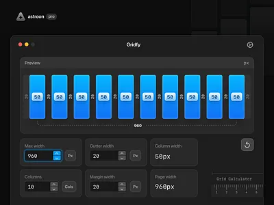 Gridfy app - Dark mode app design grid mac ui ux