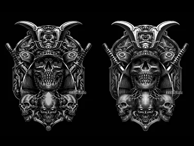 free sketch from megan mushi artwork darkart digitalpainting illustration merchandise samurai skull tshirt