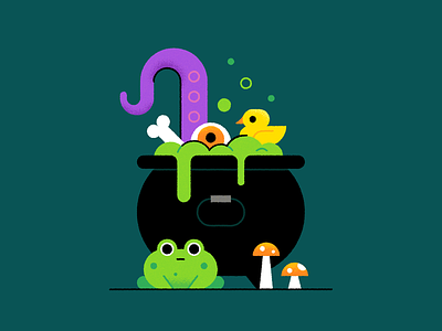Witch's Brew bone brew cauldron character design eyeball frog halloween holiday illustration mushroom october rubber duck tentacle witch