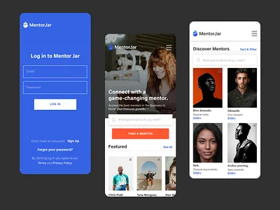MentorJar platform application design figma landing landing page log in mentor onboarding platform search ui uiux ux web webapp