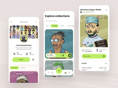 NFT Marketplace app app design bitcoin blockchain crypto cryptocurrency design ethereum marketplace metamask mobile app nft nft collection nftart product design token ui user experience user interface ux