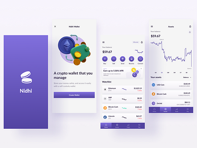 Nidhi Crypto Wallet android crypto design flat graident minimal ui uiux ux