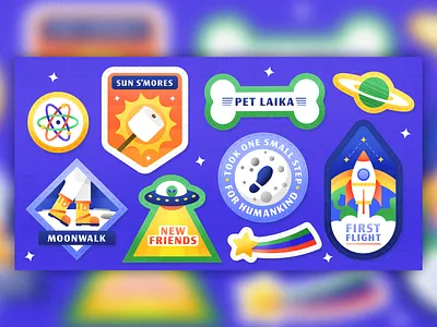 Peachtober: Spaceship alien astronaut badge design badges cartoon colorful concept design flat galaxy graphic design illustration illustrator moonwalk planets rocket ship space spaceship texture vector