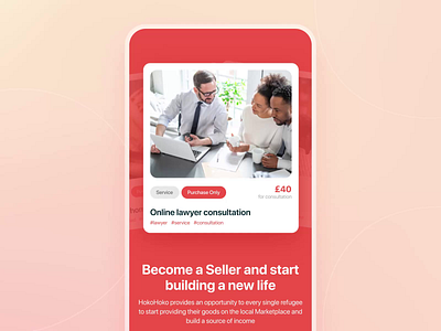HokoHoko mobile app. Seller registration and first steps animation app cards design interface mobile app onboarding refugees registration ui ux