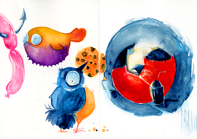nights like this! bird blue diet digital digital art digital illustration fat fish freelancer illustration night procreate sketchbook watercolor