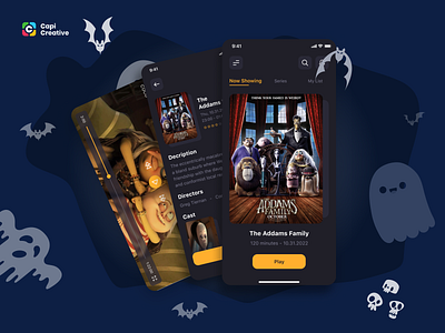 Cinema - Mobile App Ui Concept app capi cinema creative design halloween mobile mobileapp movie app movies series streaming tv ui