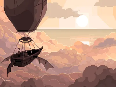 Hot Air Balloon Adventure 8bit adventure balloon clouds fantastic illustration magical pixelart retro ship