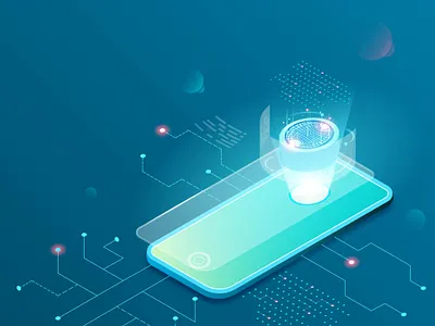 Phone in nano technology isometry, the whole world in the phone art artwork branding design graphic design illustration logo phone technology telephone ui ux world