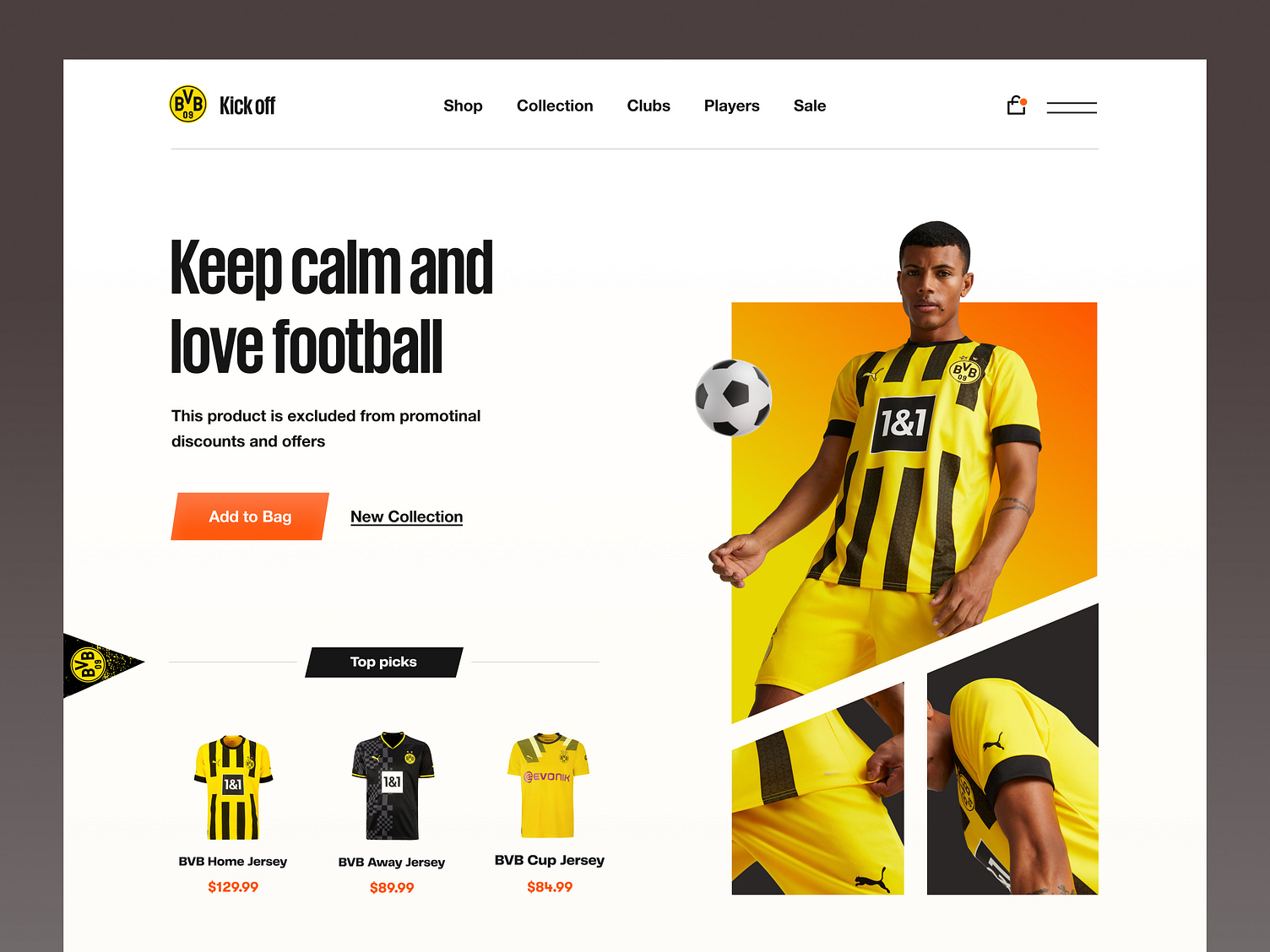 Kick off Football Jersey shop site by Ehsan for Rylic Studio on Dribbble