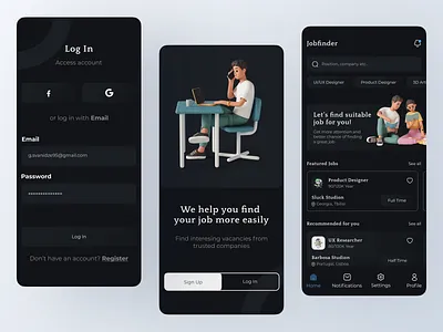 Job Finder App adobe xd app app design application dark mode design figma mobile product design ui ui design ux ux design web concept web design