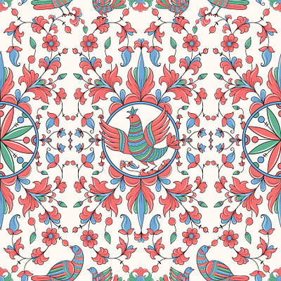 Permogorskaya Painting on Fabric folk art ornament permogorskaya painting on fabric seamless pattern summer style textile design