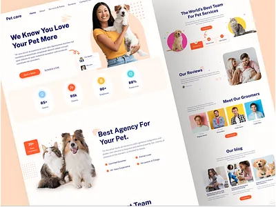 Pet Care Landing Page Design animal cat clean colorful dog health home page landing page minimal pet care pet lover pet shop pets responsive shaharia hossen typography uiux web design website design