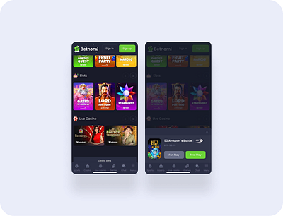 Fun Play/Real Play Design For Gambling app design design fun play gambling mobile design real play slots ui ui design ux ux design