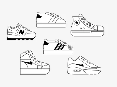 A buncha sneakers character design flat illustration vector
