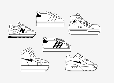 A buncha sneakers character design flat illustration vector