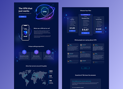 Landing page for VPN design uiux