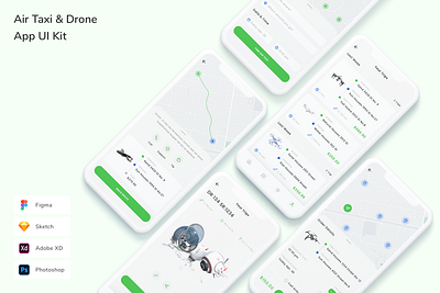 Air Taxi & Drone App UI Kit air air taxi app booking design drone gprs gps map taxi ui ui design ui kit ux