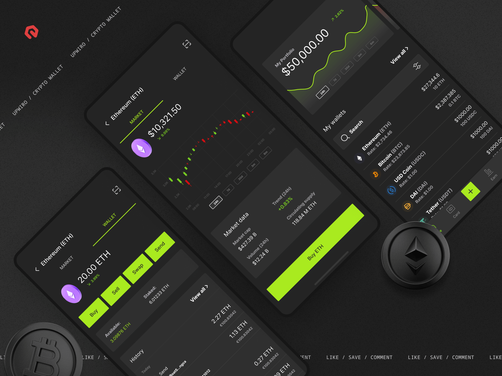 Upwiro - crypto wallet app animation blockchain branding crypto crypto app crypto wallet cryptocurrency figma finance fintech logo mobile app wallet