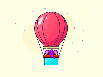 Hot balloons with cute elephant animal balloon cute cute elephant elephant hot balloons illustration illustrator pink vector
