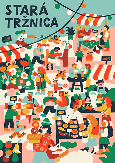 Stará Tržnica Poster artprint character colourful dogs editorial flowers illustration print printdesign vegetable