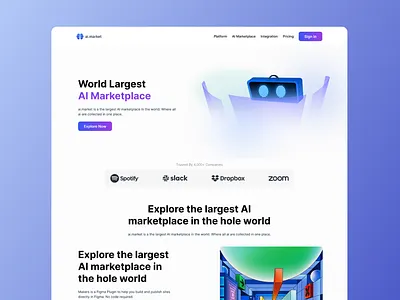 AI Marketplace ai blue branding clean clean ui crypto dailyui design illustration landing logo market marketplace page ui uiux vector web