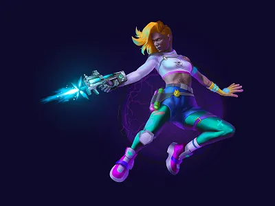 Character for the game character colorful crypto cybepunk game girl gun nft procreate sexy shooter shooting woman