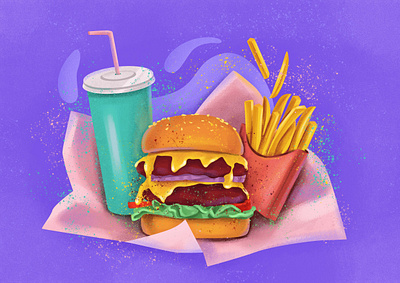 Burger illustration adobeillustrator adobephotoshop burger burgerillustration digitalart digitalartist digitalpainting food foodillustration frenchfries illustration illustration art vector