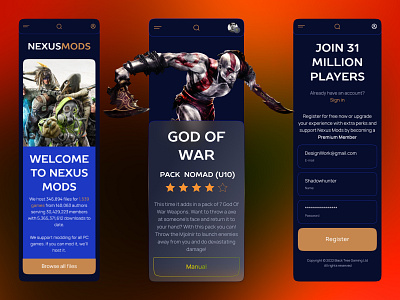 NexusMods mobile version brend design game typography ui ux