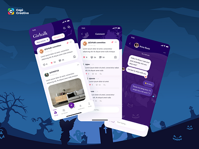 Girltelligence - A Community For Women app capi community app creative design event app halloween mobile mobileapp social media app ui