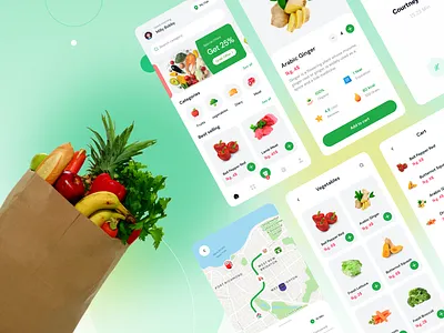 Grocery IOS App appdesign branding farmers food grocery grocery app illustration ios market natural organic shopping app uiux veegetables