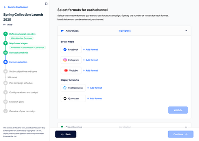 🎯 Format selection flow – Eurekads add blue branding campaign create design figma marketing new saas ui ux web white