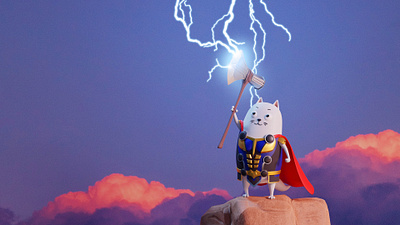 Sebo Cat in Thor's new costume 3d b3d blender cat character cycles illustration loveandthunder marvel thor