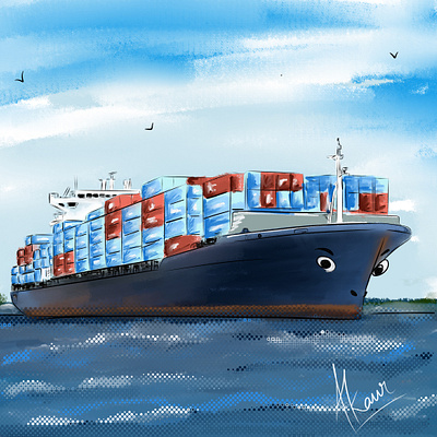 Cartoon Cargo Ship cargoship cartoon cartoon illustration digital illustration digital painting illustration transportation vechicle