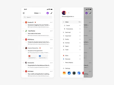 Yandex Mail mobile concept design interface mail mobile product ui ux yandex