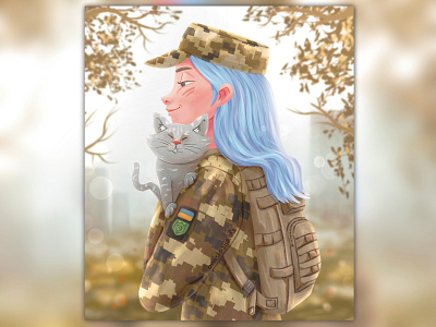 Fluffy Rescue 2d book illustration cat character character design characterdesign children book illustration concept cute digital art girl illustration illustration art kitty military girl people rescue salvation ukraine woman