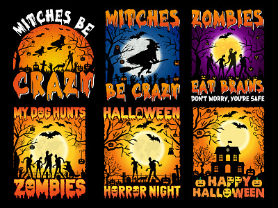 Halloween retro vintage t shirt design dog hunts zombies halloween halloween t shirt happy halloween horror night illustration retro scary nght shirt t shirt t shirt design tee vintage witches be crazy zombies eat brains