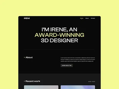 Irene · Webflow Portfolio Template 3d designer black branding bryn taylor clean colour dark mode dark theme design download minimal portfolio product designer portfolio responsive design responsive website simple template typography webflow website design