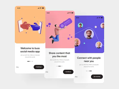 Buss social media onboarding app design onboarding social app socialmedia uiapp uidesign uiux